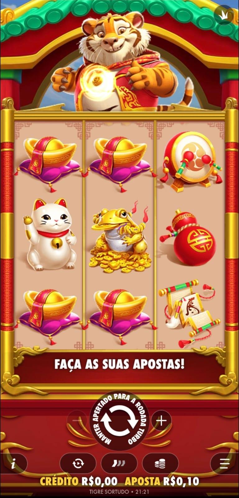 Captura de tela do Tigre Sortudo em uma sessão de apostas no jogo de caça-níquel valendo dinheiro na Bet dá Sorte.