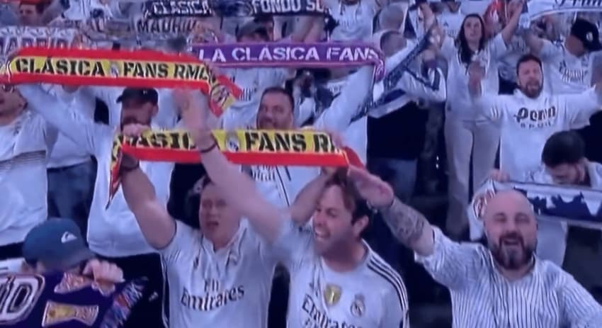 Torcedores do Real Madrid fazem saudação nazista na arquibancada do Santiago Bernabéu durante jogo contra o Benfica pela Champions League (Foto: Reprodução)