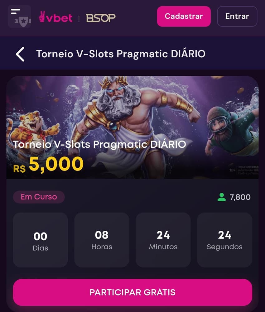 Captura de tela do torneio V-Slot com Gates of Olympus da Vbet.