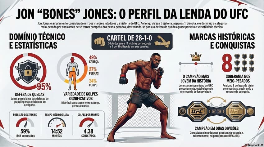 Gráfico mostra números da carreira de Jon Jones no UFC (Reprodução)