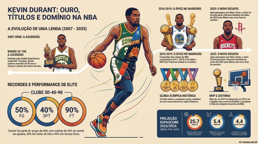 Gráfico mostra feitos da carreira de Kevin Durant (Reprodução)