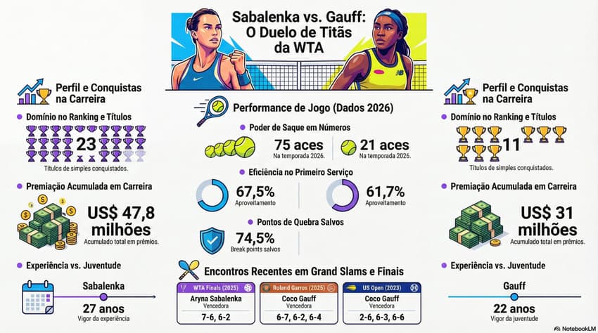 Gráfico mostra números da carreira de Sabalenka e Gauff (Reprodução)