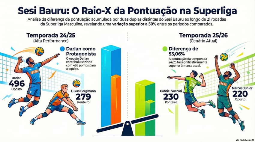 Diferença de pontuação das duplas do Sesi Bauru na Superliga Masculina passa de 50% (Reprodução)