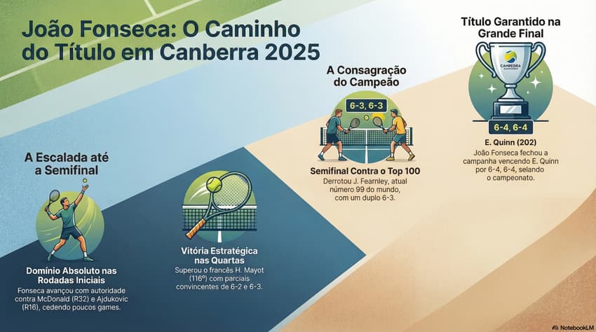 Gráfico mostra a campanha de João Fonseca no Challenger de Canberra, em 2025 (Reprodução)