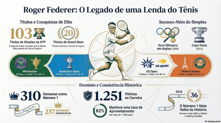 Números da carreira do ex-tenista suíço Roger Federer (Reprodução)