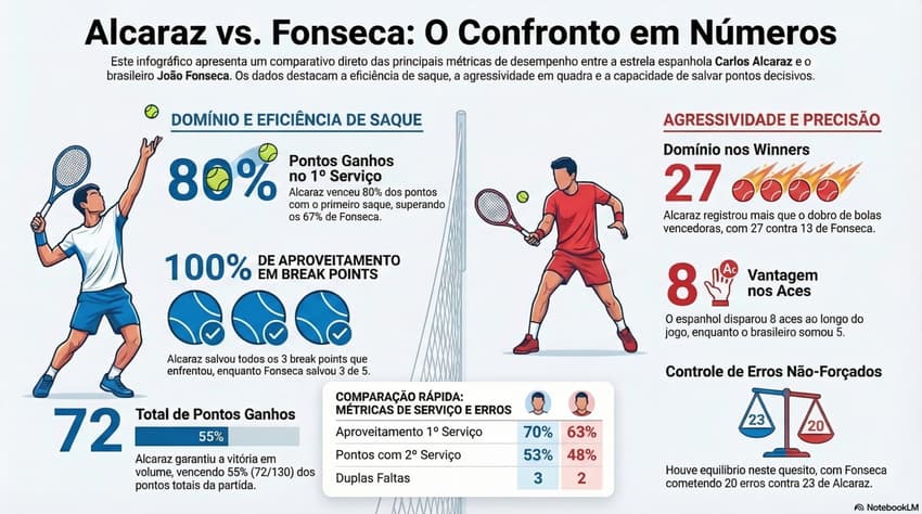 Gráfico mostra números da partida entre João Fonseca e Carlos Alcaraz (Reprodução)