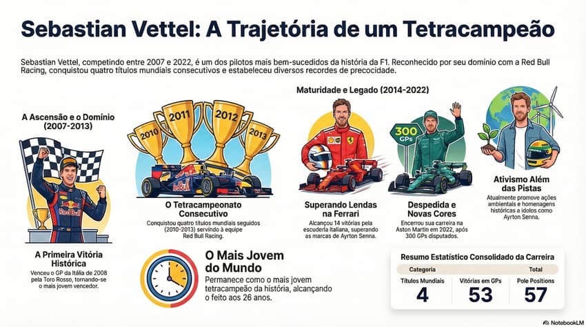 Números mostram proezas da carreira de Sebastian Vettel (Reprodução)