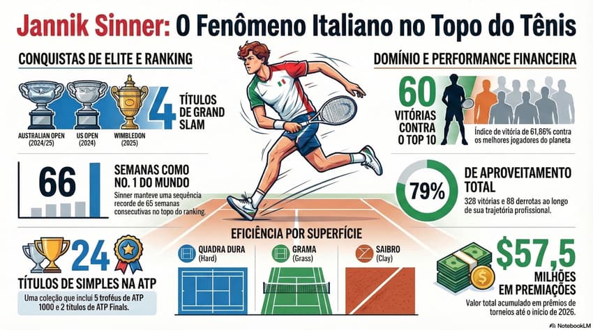 Números da carreira do italiano Jannik Sinner (Reprodução)
