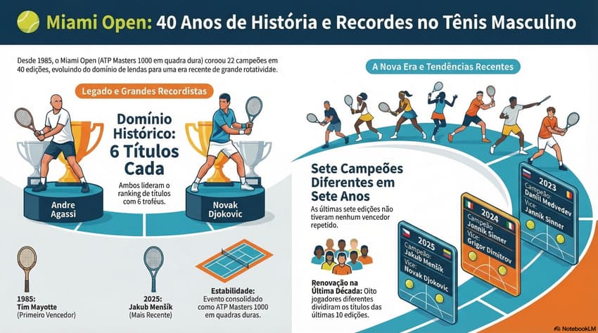 Estatísticas sobre os campeões do Masters 1000 de Miami, de 1985 a 2025 (Reprodução)