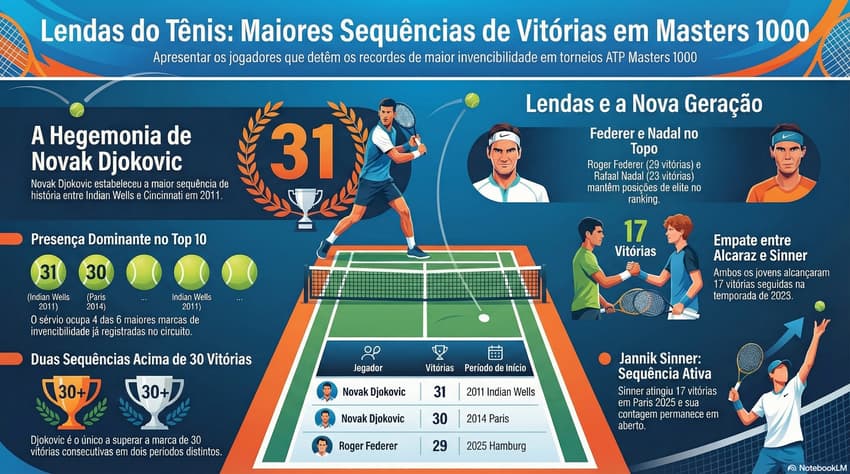 Gráfico mostra as maiores sequências de vitórias em Masters 1000 (Reprodução)