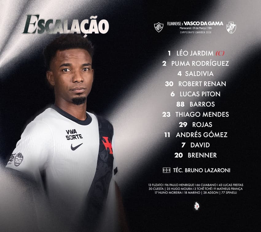 Vasco divulga escalação para jogo de volta da semifinal do Carioca (Foto: Divulgação/Vasco)