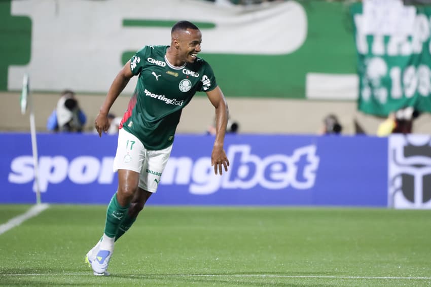 Marlon Freitas, volante do Palmeiras, comemora gol marcado