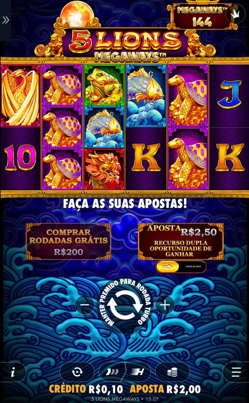 Captura de tela do slot 5 Lions Megaways na Rivalo. 