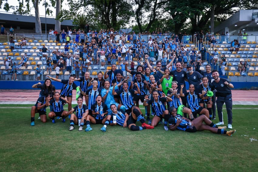 Grêmio venceu o primeiro GreNal do ano, pelo Brasileirão Feminino. (Foto: Lucas Uebel / Grêmio FBPA)