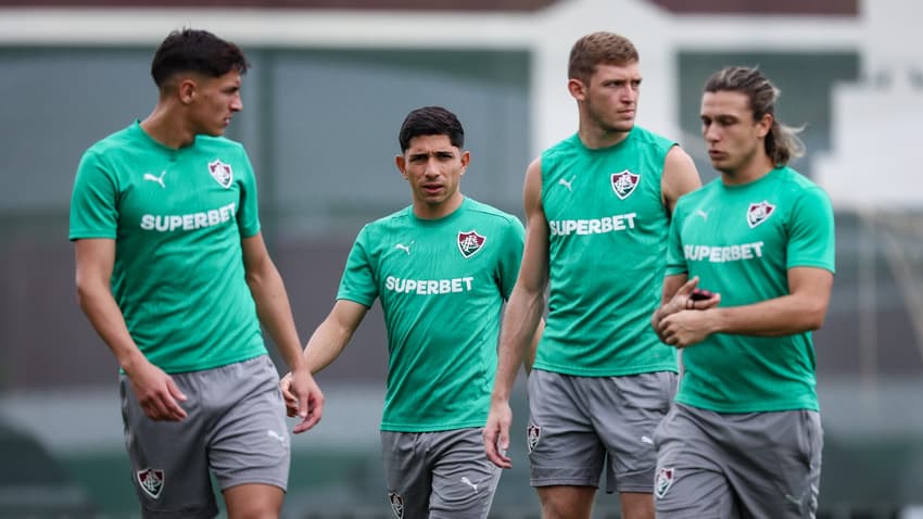 Bernal, Savarino, Castillo e Canobbio no treino do Fluminense (Foto: Marcelo Gonçalves/ Fluminense FC)