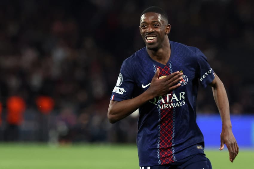 Dembélé celebra gol marcado pelo PSG sobre o Bayern, na Champions League