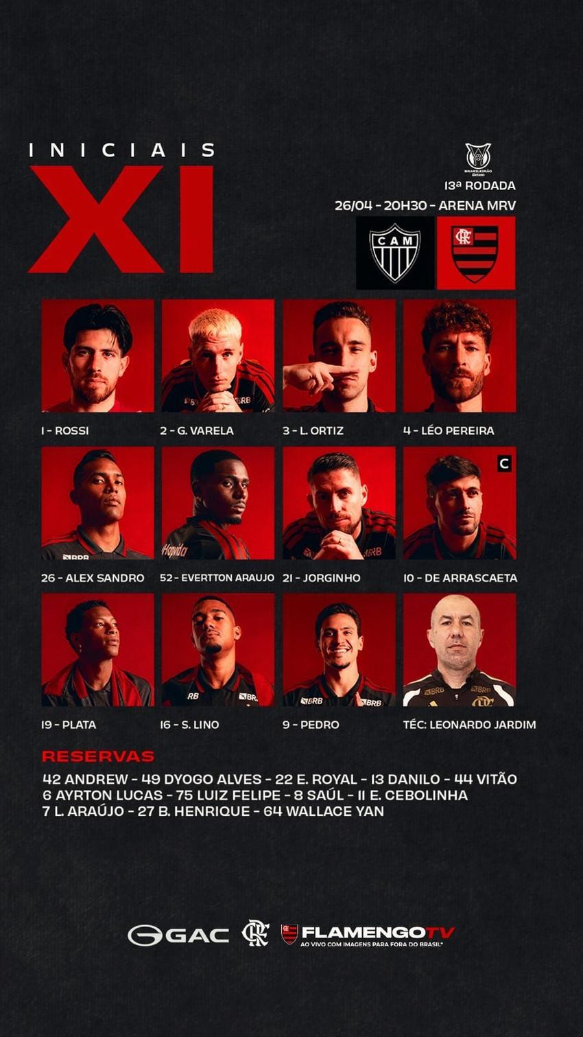 Escalação Flamengo Atlético-MG