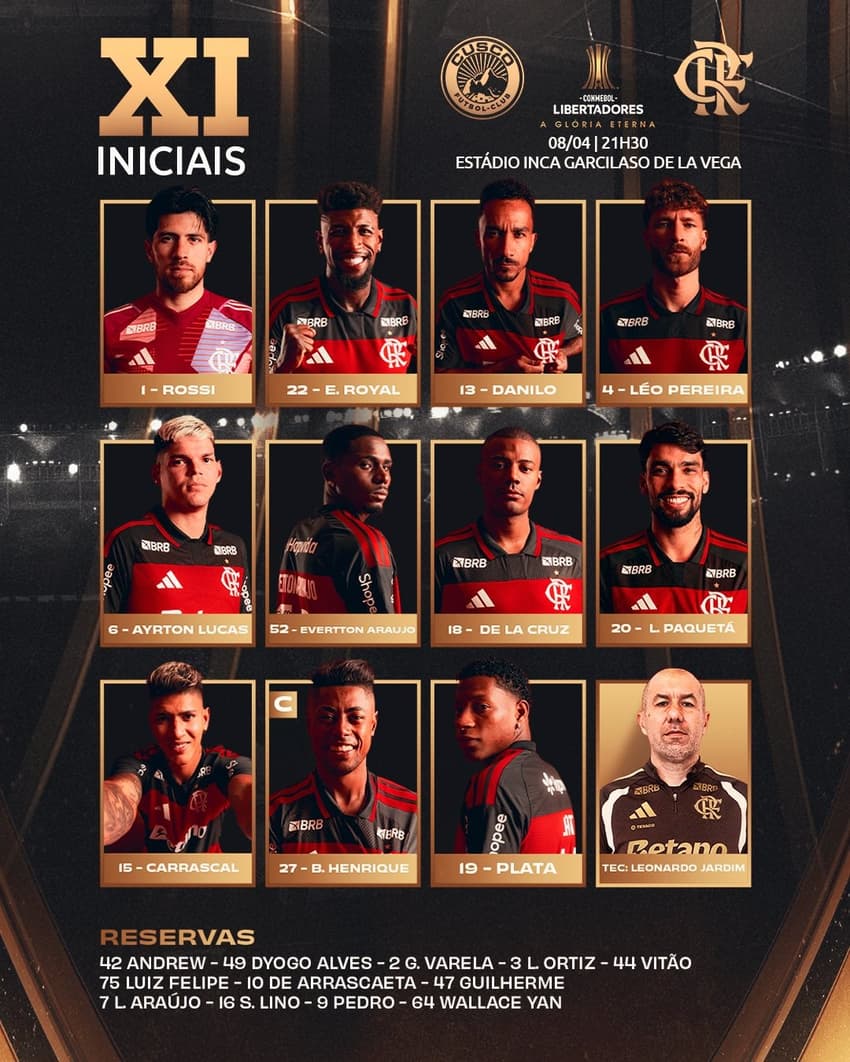 Flamengo escalação Cusco Libertadores