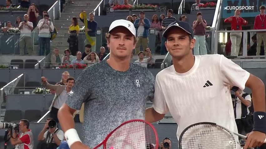João Fonseca e Rafael Jodar pelo Masters 1000 de Madri 2026 (Foto: Reprodução/X)