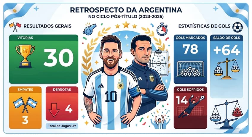 Retrospecto da Argentina desde o fim da Copa do Mundo de 2022 (Imagem gerada por IA)