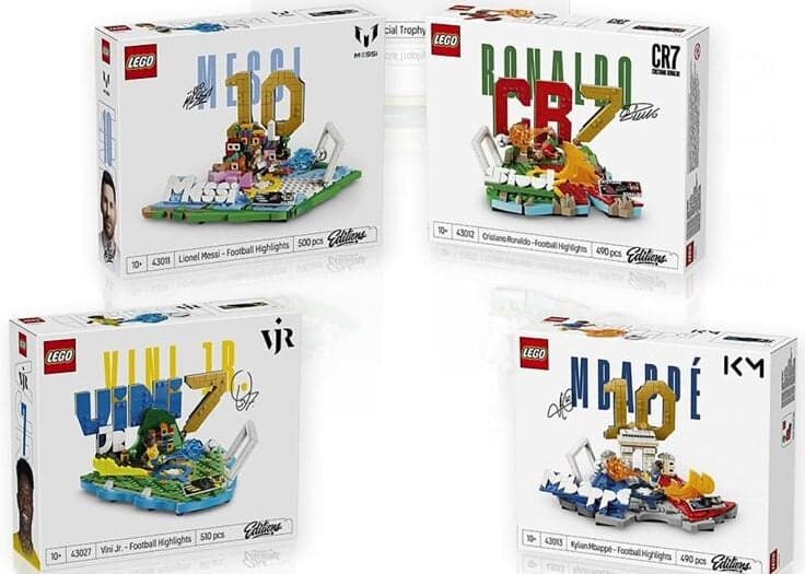 Lego lança linha em homenagem a Messi, Cristiano, Vini Jr. e Mbappé