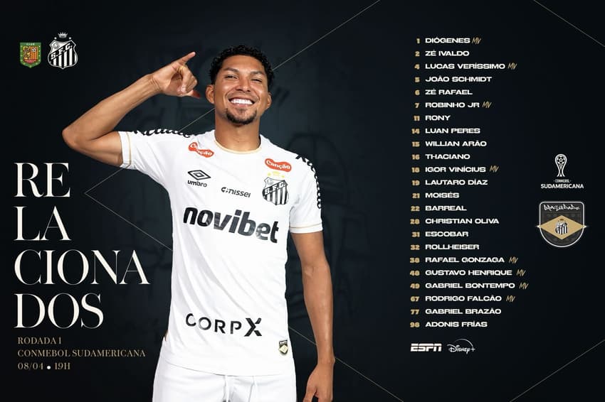 Santos divulga lista de relacionados para duelo contra Deportivo Cuenca. (Foto: Divulgação/ Santos FC)
