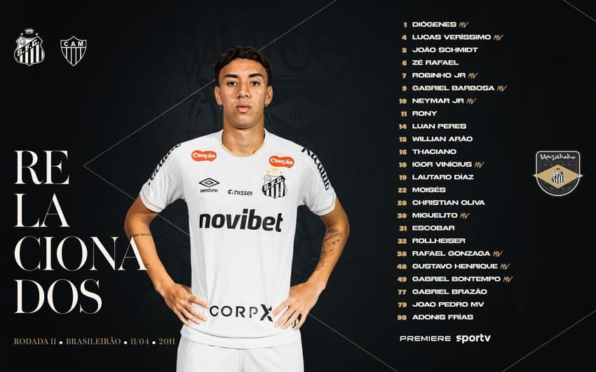 Santos divulga lista de relacionados para duelo contra o Atlético-MG. (Foto: Divulgação/ Santos FC)