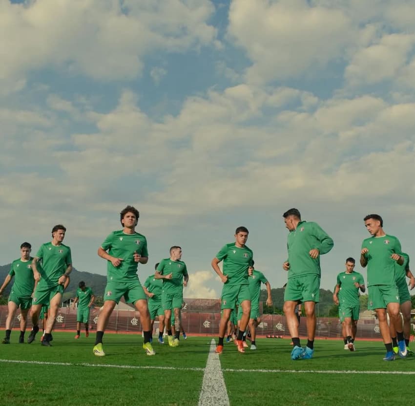 Jogadores do Audax Italiano em treino no Ninho do Urubu (Foto: Divulgação/Audax Italiano)