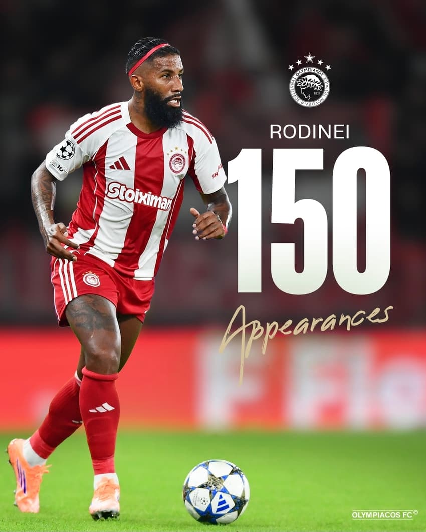 Rodinei chega alcança marca de 150 jogos pelo Olympiacos (Foto: Divulgação)