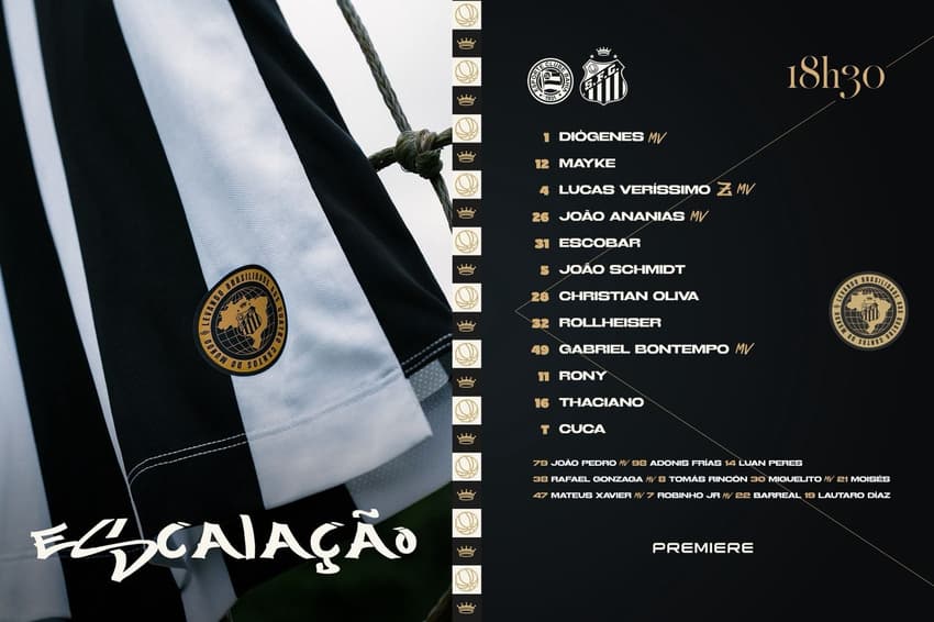 Santos divulga escalação do duelo contra o Bahia. (Foto: Divulgação/ Santos FC)