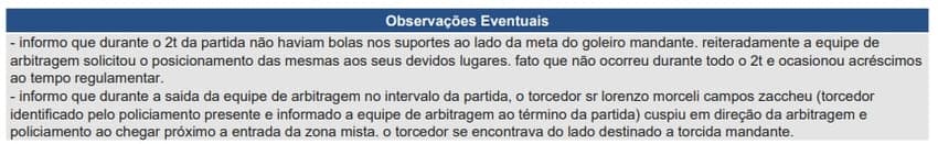 Registro do árbitro da partida em súmula (Foto: Reprodução)