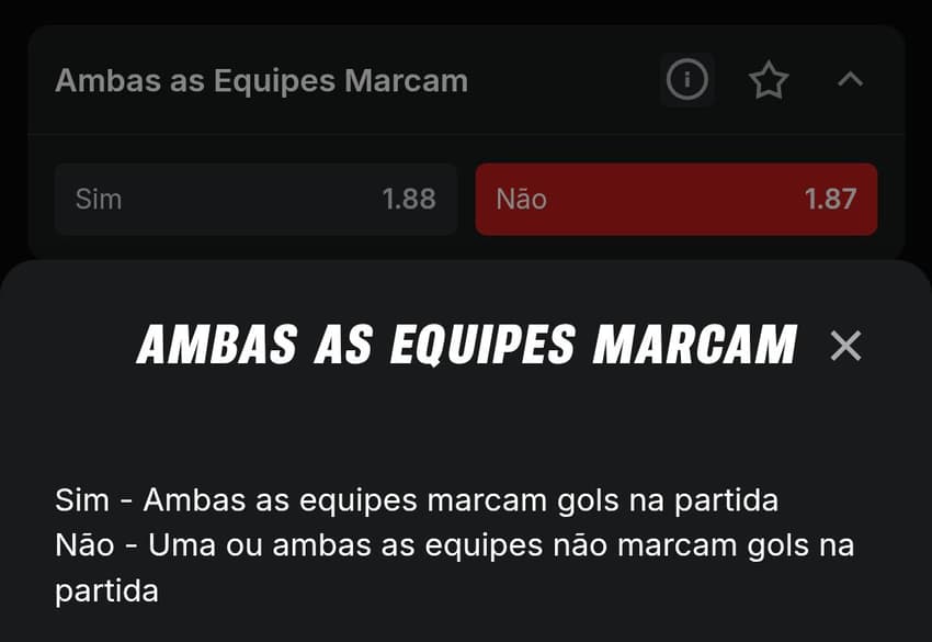 Captura de tela do mercado Ambas as Equipes Marcam na Superbet.