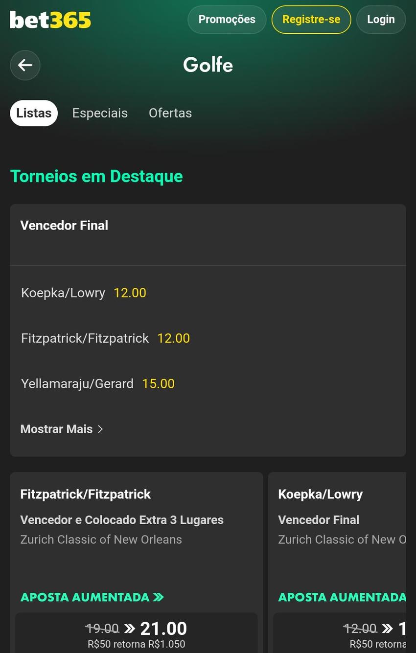 Captura de tela de uma aposta em golfe na bet365.