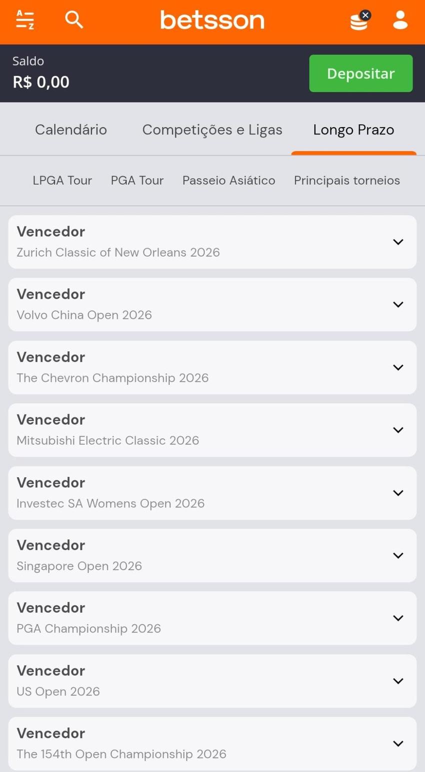 Captura de tela de uma aposta em golfe na Betsson.