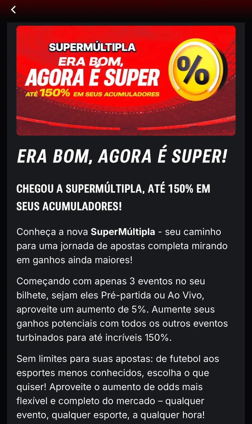 Captura de tela da promoção Supermúltipla na Superbet.