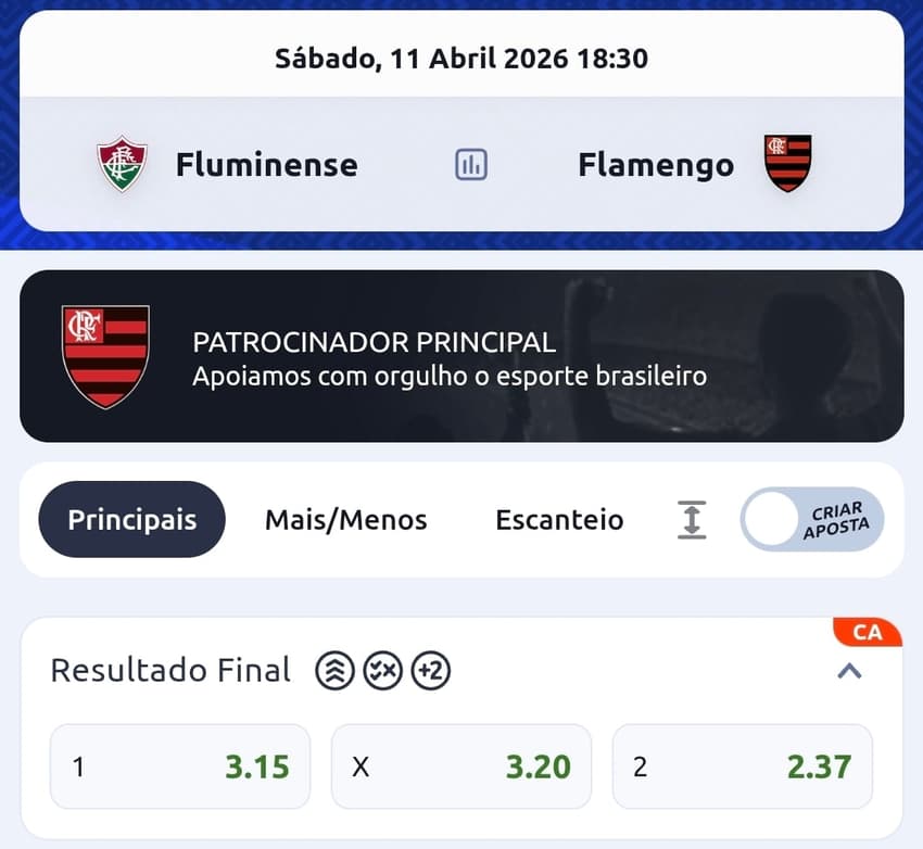  Captura de tela da Betano exibindo um dos jogos do Brasileirão A com as opções do Moneyline 3-Way.