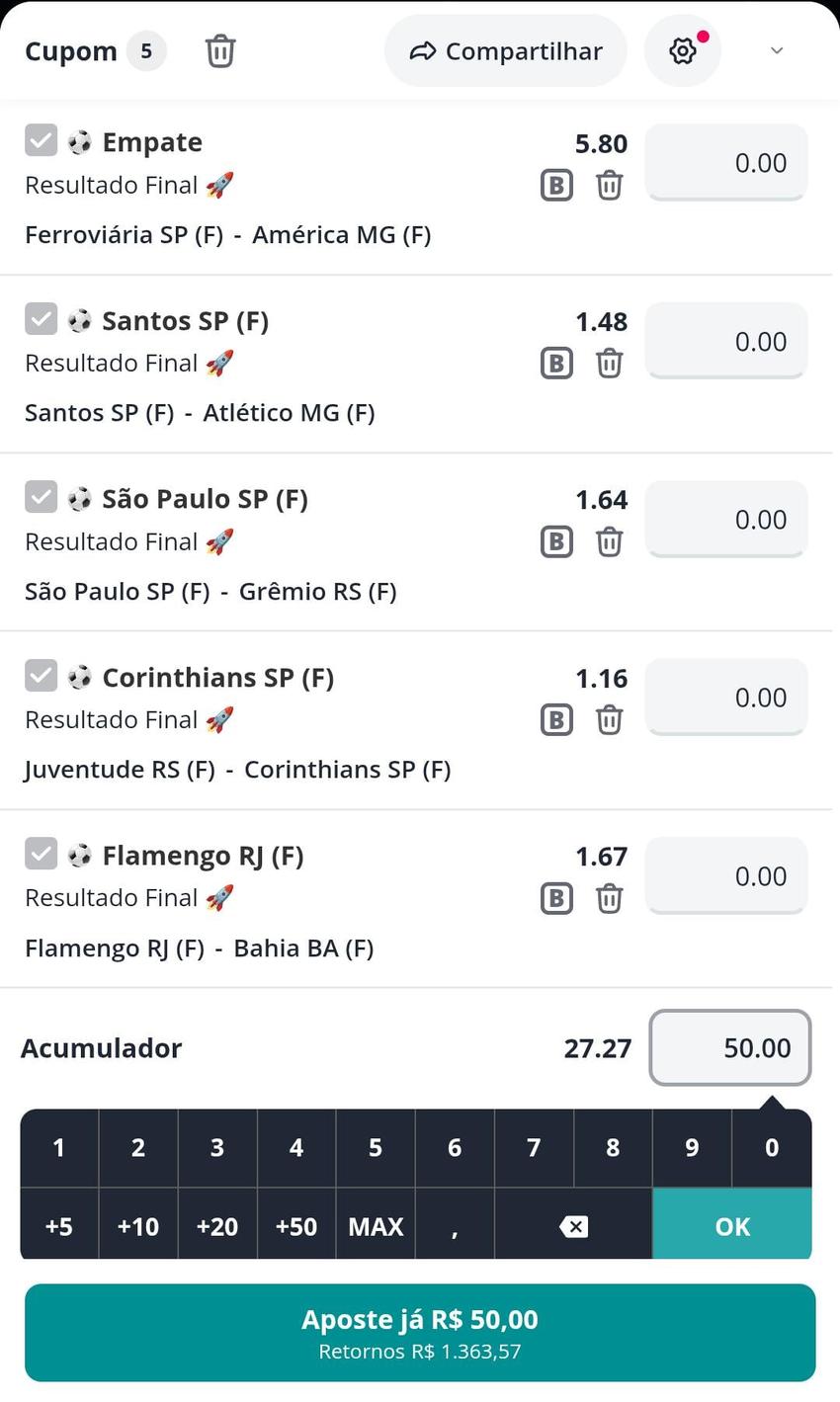 Captura de tela do boletim de apsotas com jogos do Brasileirão Feminino na Novibet