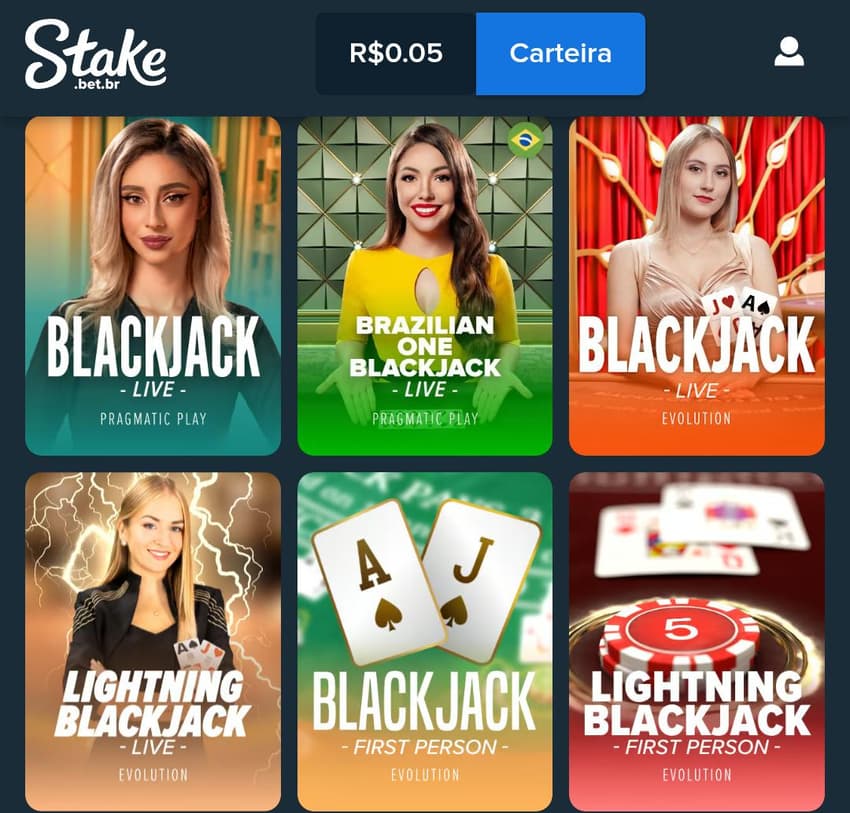 Captura de tela do lobby de salas de blackjack na Stake