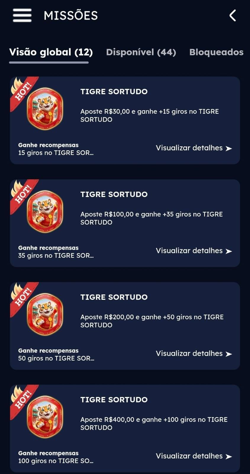 Captura de tela exibindo as missões disponíveis na Br4bet para o cassino com rodadas grátis.