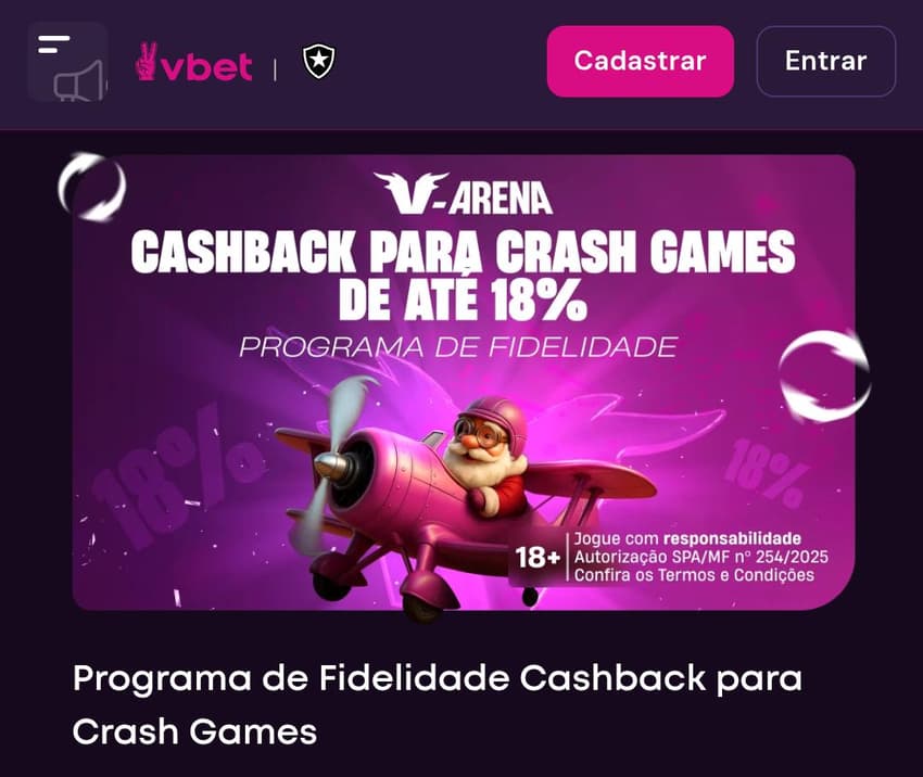 Captura de tela do bônus de cashback para JetX e outros crash games na Vbet.