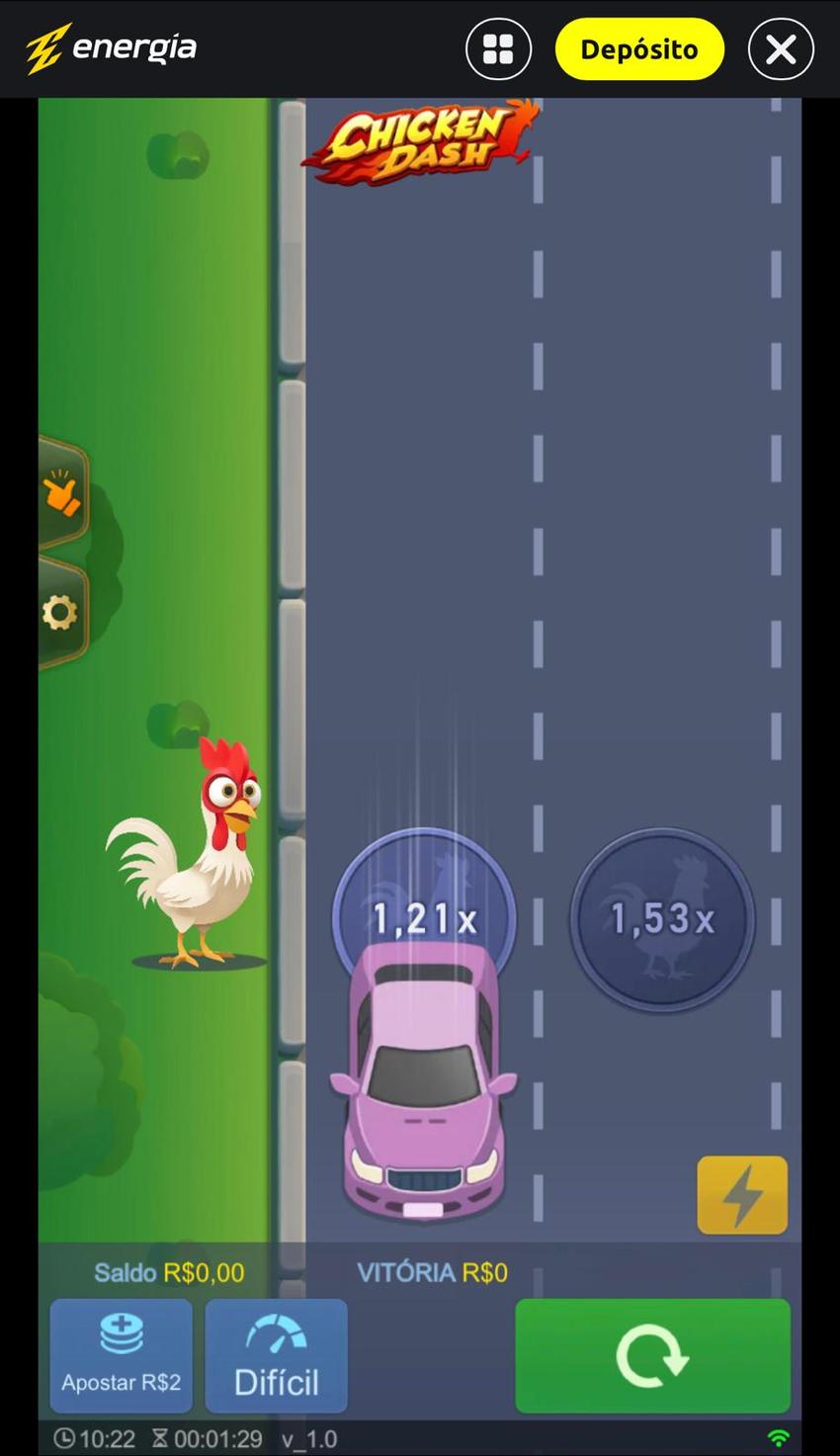 Captura de tela do jogo de aposta da galinha Chicken Dash na Energia Bet.