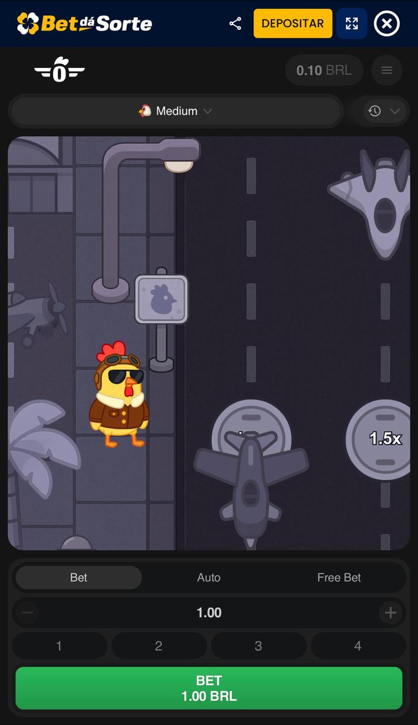 Captura de tela do jogo da galinha Pilot Chicken da Bet dá Sorte.