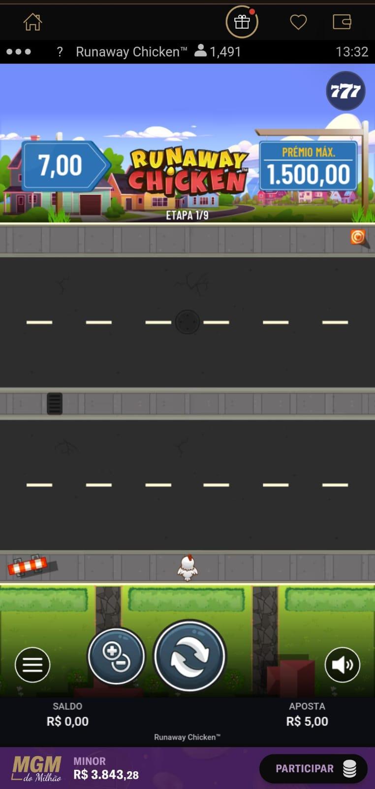 Captura de tela do Runaway Chicken na BetMGM, um jogo alternativo ao Chicken Road.