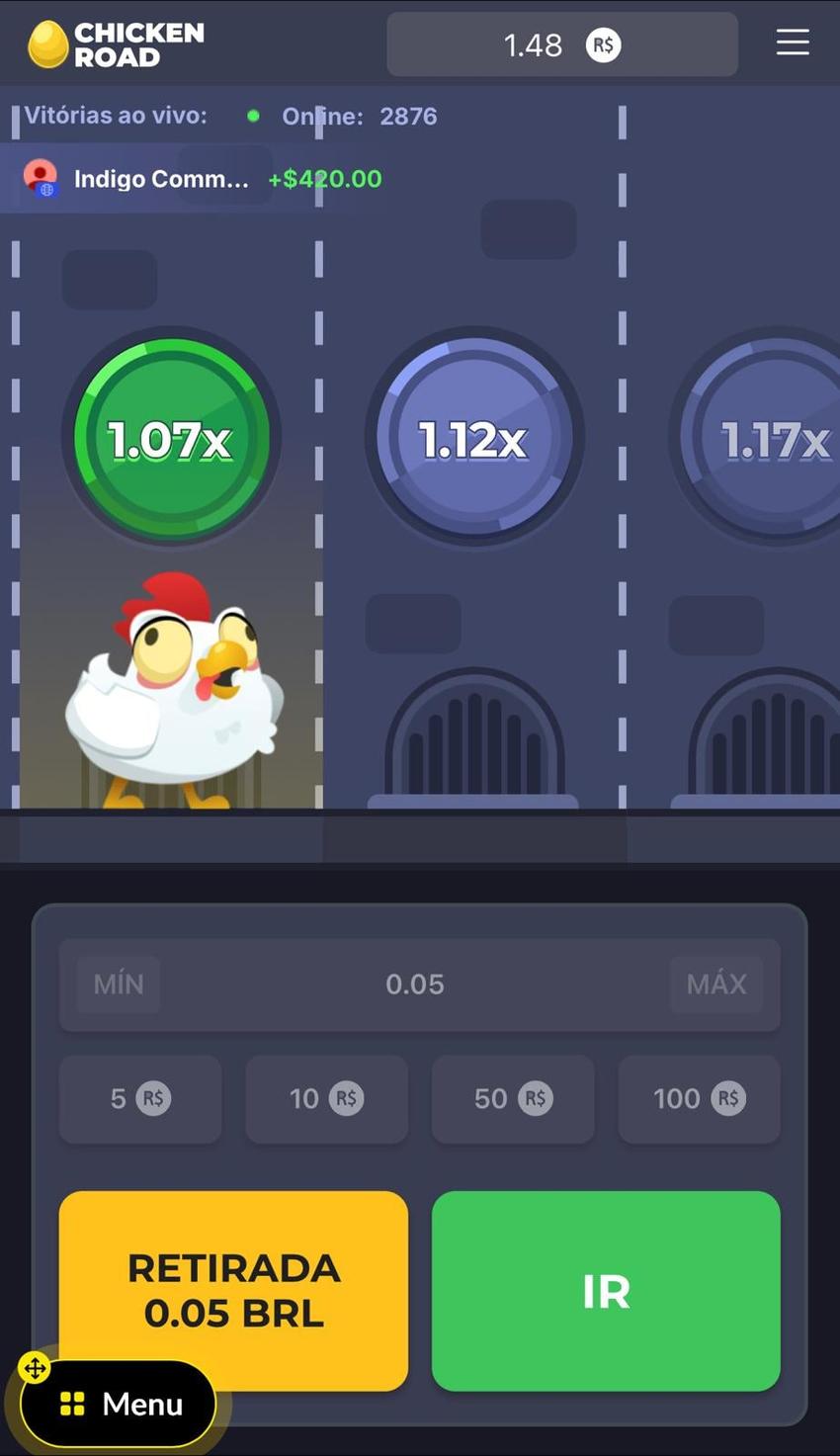 Captura de tela do Chicken Road na BetBoom.