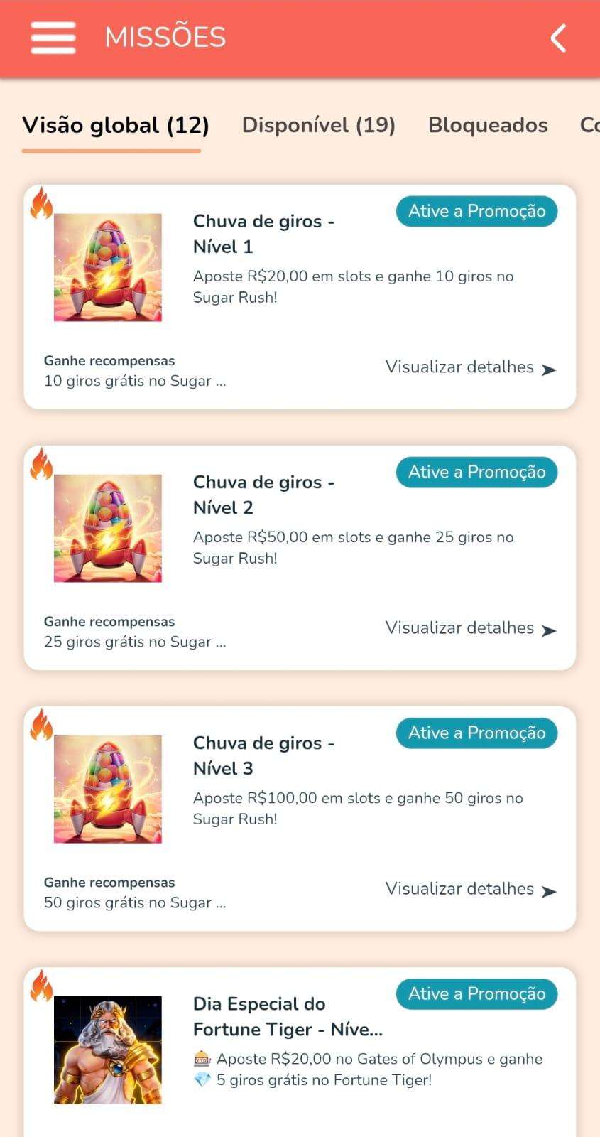 Captura de tela das missões da Energia Bet disponíveis no E-Club com rodadas grátis no cassino.