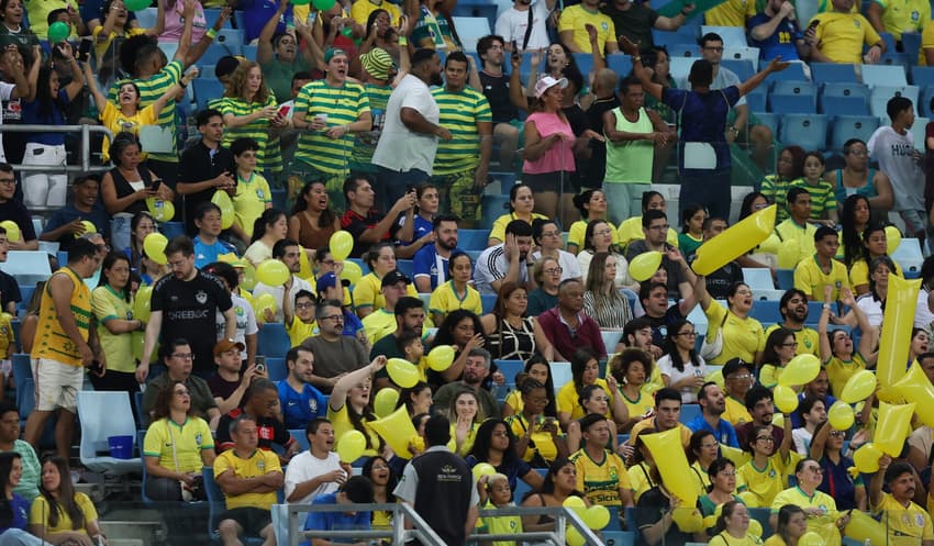Torcida na Arena Pantanal para Brasil x Coreia do Sul na Fifa Series. (Foto: Lívia Villas Boas/CBF)