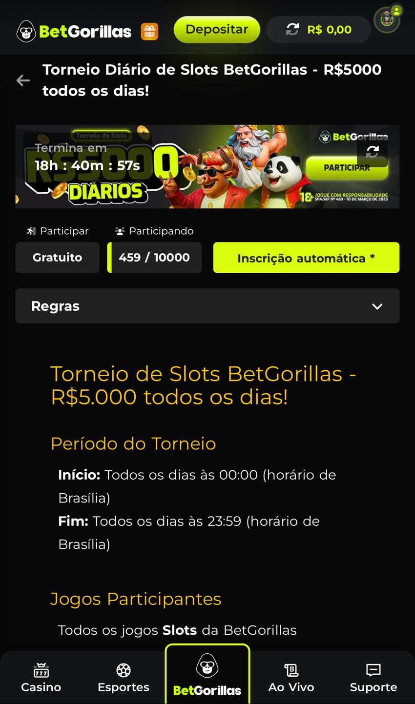 Captura de tela do torneio diário em jogos Fortune na BetGorillas.