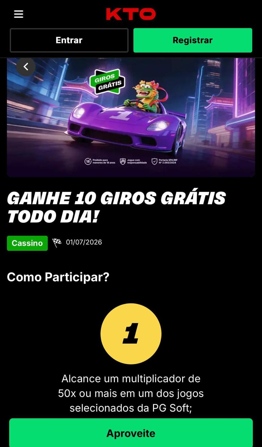 Captura de tela da promoção com giros grátis no Fortune Ox na KTO.