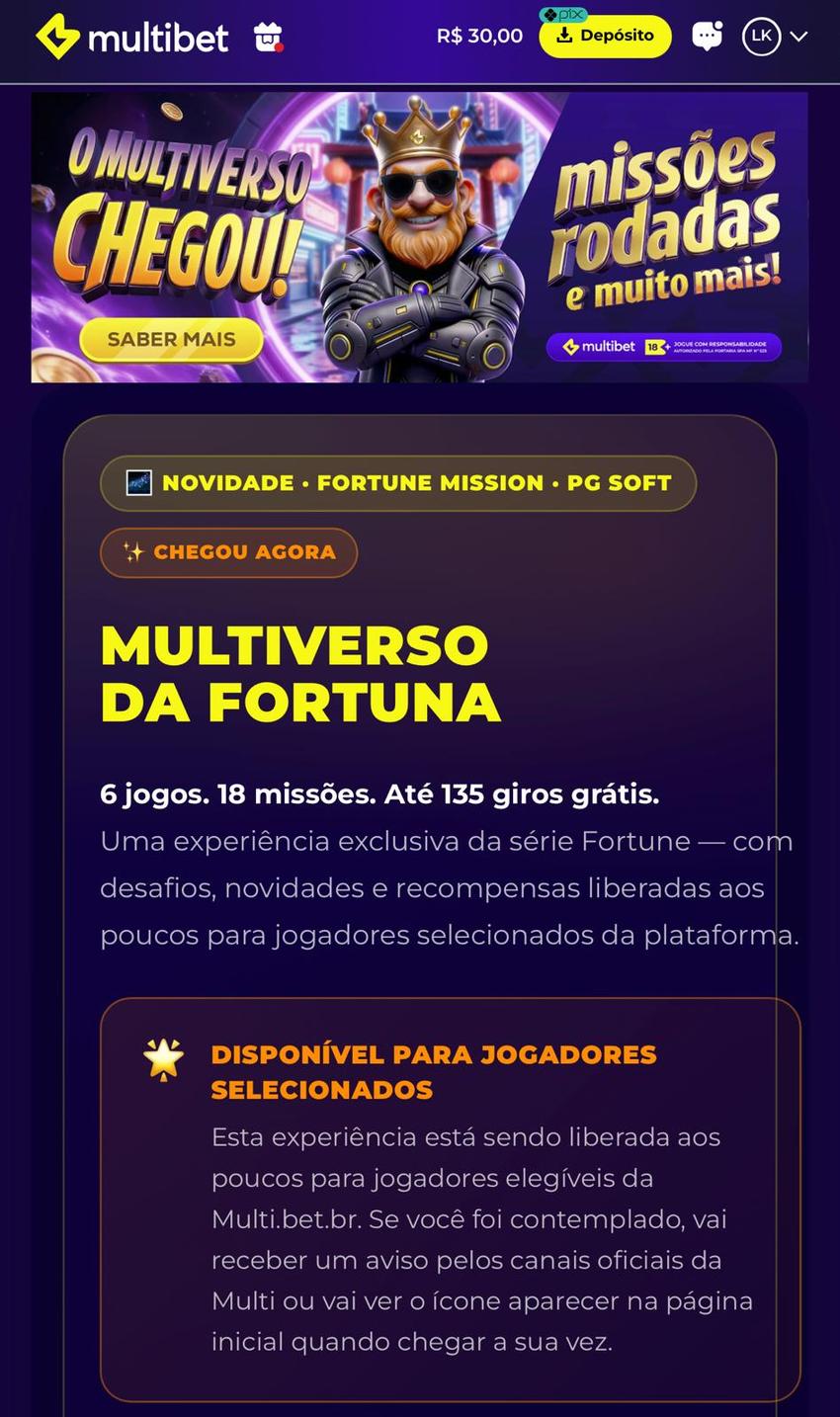 Captura de tela da promoção Multiverso da Fortuna na Multibet.