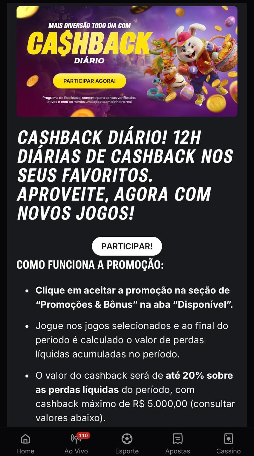 Captura de tela da promoção de cashback em Fortune Ox e outros slots na Superbet.